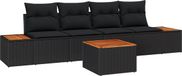 vidaXL Tuinbank Set 5-delig Zwart Polyrattan