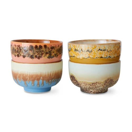 HKliving 70's Ceramic Noodle Bowl Ø13.5 Set of 4 - Seabreeze