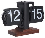 Réveil avec une base en bois de noyer, style rétro, automatique, noir/blanc