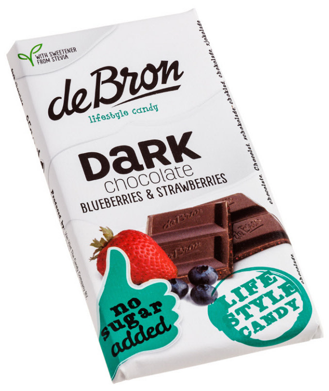 De Bron Suikervrije Tablet Dark Chocolate Blueberries & Strawberries