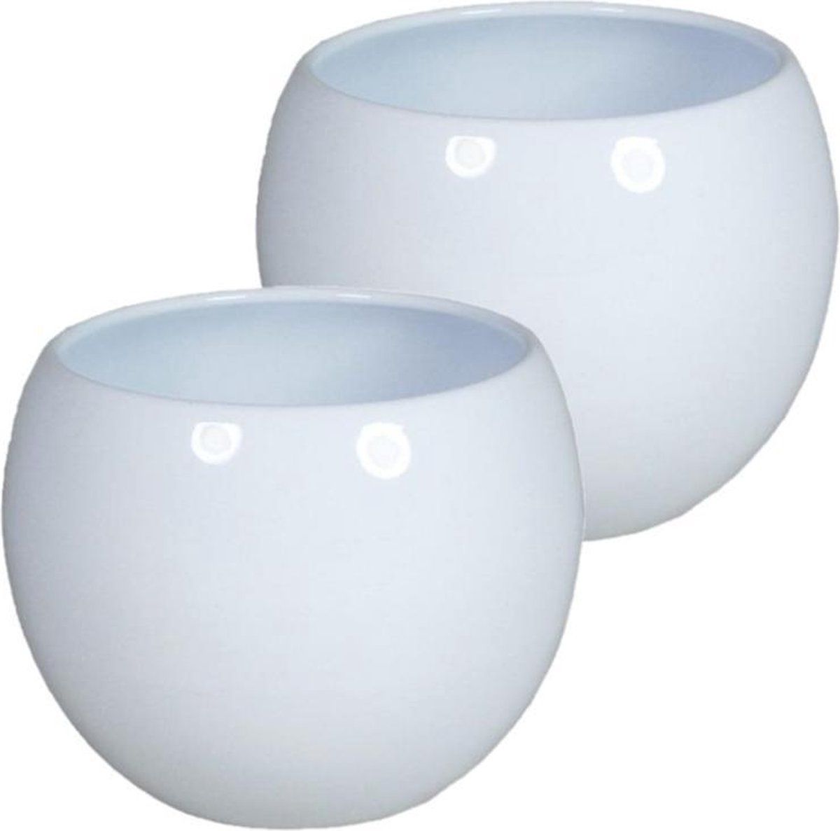 Floran Set van 2x Keramische Bloempotten - Glanzend Wit - Ø11cm - 11cm Hoog
