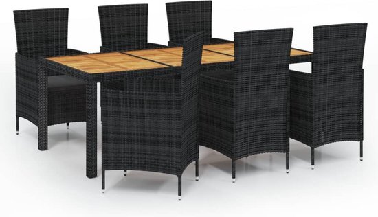 vidaXL 7-delige Tuinset met kussens poly rattan zwart