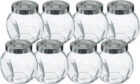 5Five Set de pots à épices - 8x pièces de 200 ml - verre - avec couvercle en acier inoxydable - hermétique - étagère à épices de cuisine