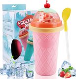 Merkloos Slushy maker beker – Siliconen, herbruikbaar, met rietje en lepel, roze