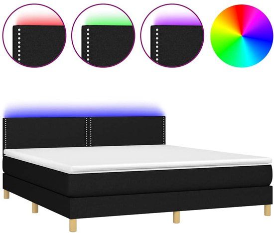 vidaXL Boxspring met matras en LED stof zwart 180x200 cm
