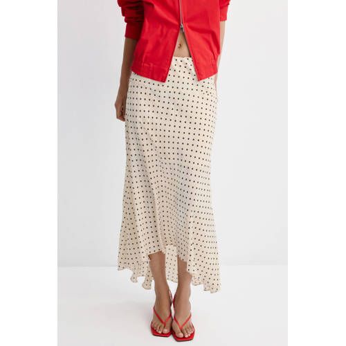 Mango midi rok met stippen - ecru