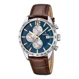 Festina F16760/7 Heren Horloge - Chronograaf - Mineraalglas - Roestvrijstaal/Leer - Zilverkleurig - Ø 43.5 mm - Quartz - Gesp - 5 ATM