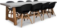 BUITEN living Veltis/Karlstad zwart dining tuinset 9-delig | betonlook | 300cm | 8 personen