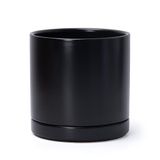 D'vine Dev Keramische plantenbak met afvoergat en schotel, indoor cilinder ronde plantenpot, 20,5 cm, zwart, 94-O-M-2
