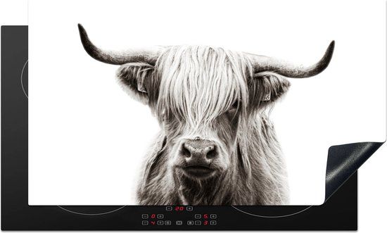 KitchenYeah® Inductie beschermer 91.6x52.7 cm - Schotse Hooglander - Wit - Koe - Inductiebeschermer