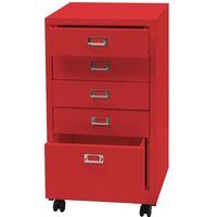 HWC-L49 Verrijdbare ladekast, stalen ladekast archiefkast, metaal 75x40x41cm 5 laden ~ rood