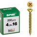 SPAX Universele schroef, 4,5 x 16 mm, 200 stuks, kruiskop Z2, verzonken kop, volledige schroefdraad, 4CUT, YELLOX A2L, 1081020450163