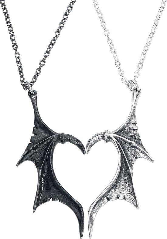 Alchemy Gothic Demon Wings Sweetheart Unisex Halsketting - zwart/zilverkleurig