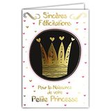 Afie 69-7026 geboortekaart meisjes kleine prinses vogel met verguld, formaat 12 x 17,5 cm, envelop wit