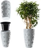 KADAX Bloempot met inzetstuk en handgrepen, plantenbak van kunststof, uv- en weerbestendig, met 3D-effect (grijs, hoogte: 58,5 cm)