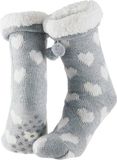 Apollo Dames huissokken/slofsokken - grijs/wit - hartjes - maat 36-41 - Anti-slip