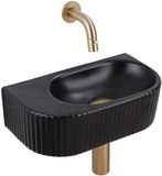 QeramiQ Fuente robinetterie de lavabo – demi-ronde – 40x21.5x12 cm – sans trou de robinet – robinet or brossé – nervuré