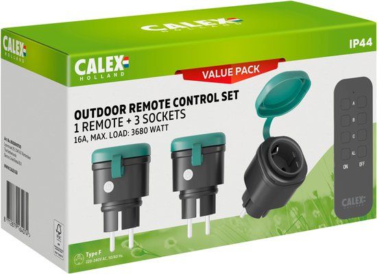 Calex Draadloze Schakelset - 3x Schakelaar stekker + Afstandsbediening - Draadloze Bediening voor Buiten - 3680W - Kerstverlichting