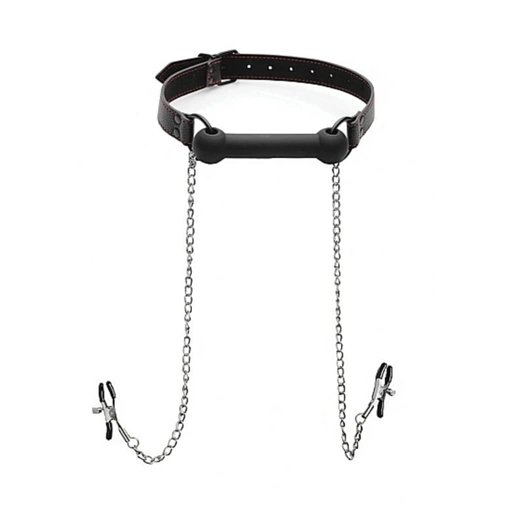 XR Brands - Strict Silicone Bit Gag + Nipple Clamps - Black