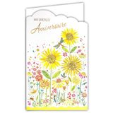 15-6504 Icecat 15-6504 Kaart met binnenbankbiljettenhouder en envelop, gelukkige verjaardag voor meisjes en vrouwen, boeket van veldbloemen, gele zonnebloemen, landelijke libellen kleurpotloden, gemaakt in Europa