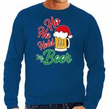 Bellatio Decorations Foute Kersttrui sweater voor heren - Ho ho hold my beer - blauw - Kerstkleding - drank XXL