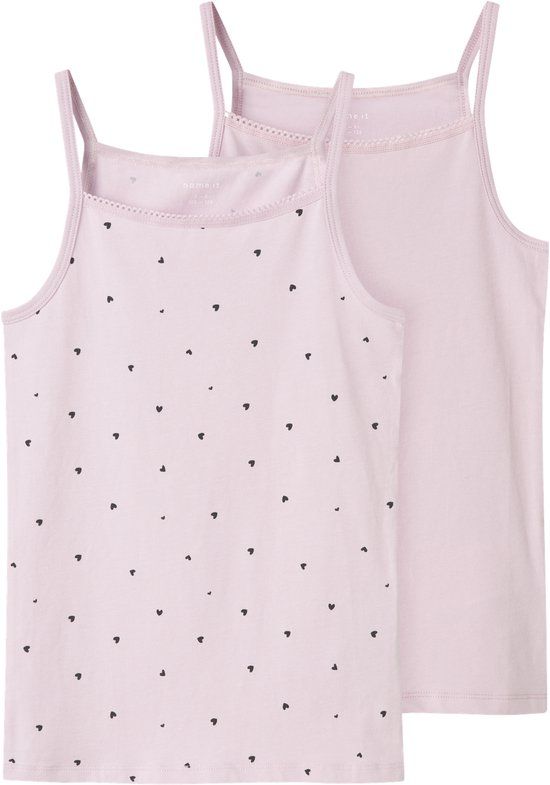 NAME IT NKFSTRAP TOP 2P WINSOME HEARTS NOOS Meisjes Pyjama's - 2 stuks - Katoen/Elastaan - Gestipt - Mouwloos - Paars - Maat 116
