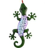 Decoris Tuin/schutting decoratie hagedis - metaal - groen - 18 x 29 cm