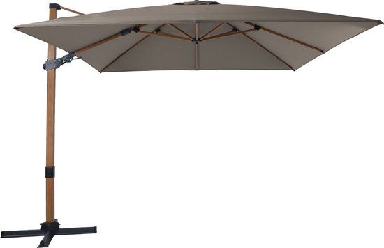 AXI Apollo Premium Zweefparasol 300x300 cm Houtlook/taupe incl. Hoes - Gepoedercoat aluminium frame met kruisvoet - 360° Draaibaar - Kantelbaar - UV werend doek