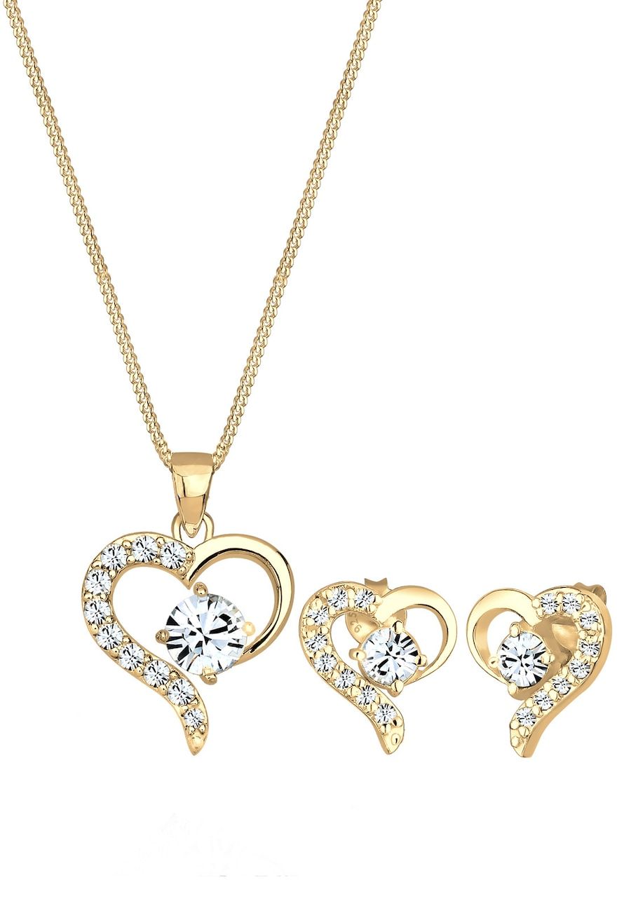 Elli Sieraden Set Dames Hart Hanger Set Oorsteker met Kristallen - 925 Sterling Zilver