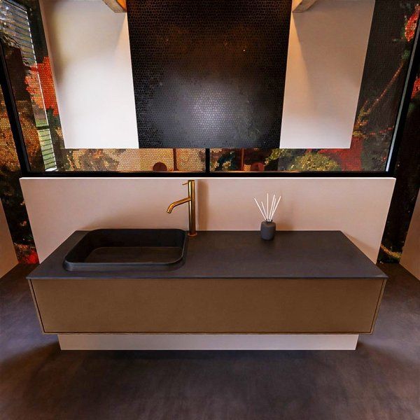 Mondiaz ERIN 150cm badmeubelset onderkast Rust met 1 lade + Wastafel RIDGE links 1 kraangat Urban ERIN11070