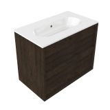 Saniclass Ensemble de meubles de salle de bain avec cadre en bois - 80x45x73,9cm - Lavabo en céramique Chaci blanc - 1 vasque - sans trou de robinet - 2 tiroirs - chêne mat charcoal
