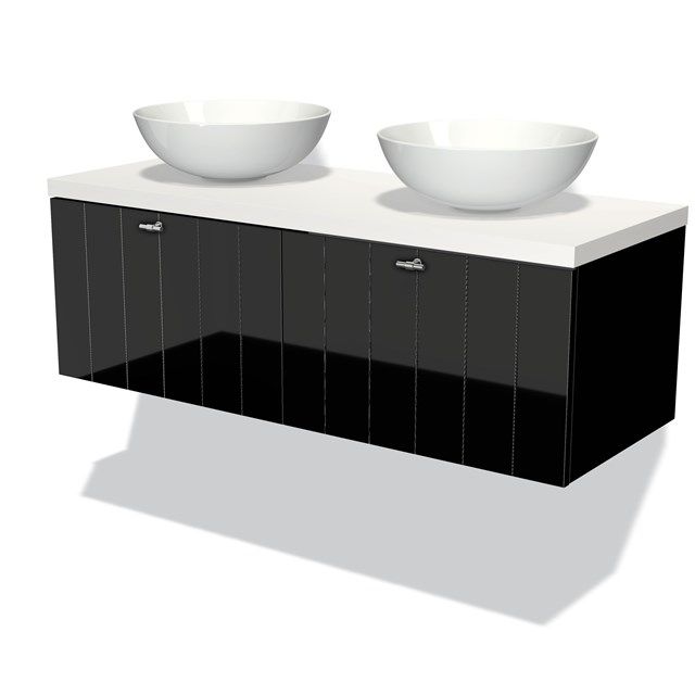 Maxaro Badkamermeubel Modulo Plato 120cm Hoogglans Zwart 2 Lades Lamel Mat Wit