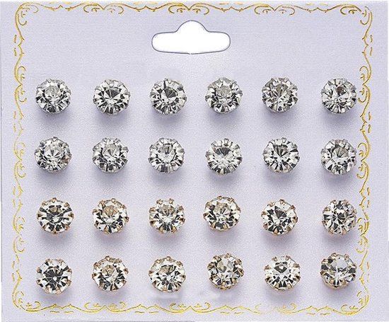 Fako Bijoux® - Oorstekers - Zirkonia - 8mm - Goud/Zilver - 12 Paar