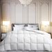 MARTHA STEWART Kingsize dekbed voor alle seizoenen, wit ganzenverendons vezeldekbed, geruisloze stof met 64 oz gevulde luxe wolk pluizig beddekbed met 8 hoeklussen, wit 269 x 228 cm