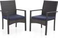 Riet Tuinstoelen - Set van 2 met kussens - Noir et bleu marine