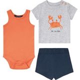 LUPILU Baby Sommerset, 3-dlg. van puur biologisch katoen. (Grijs/oranje/donkerblauw, 62-68)