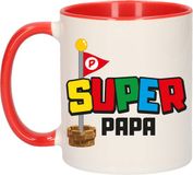 Bellatio Decorations Cadeau koffie/thee mok voor papa - rood - super papa - keramiek - 300 ml - Vaderdag