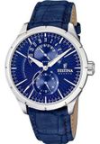 Festina Herenhorloge Blauw Lederen Band F16573/7 Chronograaf Datum