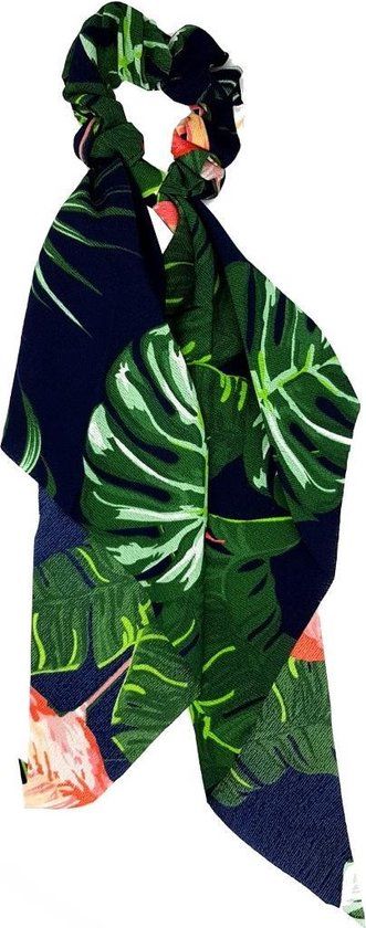 Scrunchie Haarelastiek Linten Leaves Groen Blauw - Blauw - Synthetisch textiel - 1 stuk(s)