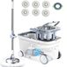 Michao Spin Mop Bucket Deluxe 360 draaiend vloerreinigingssysteem met 6 microvezel navulkoppen, verlengde handgreep van 157 cm, 4 wielen voor huishoudelijke reiniging