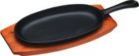 KitchenCraft World of Flavours Sizzling Plate in Aziatische Stijl met Houten Serveerplank - Gietijzer 34,5 x 14,5 x 3,5 Centimeter