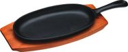 KitchenCraft World of Flavours Sizzling Plate in Aziatische Stijl met Houten Serveerplank - Gietijzer 34,5 x 14,5 x 3,5 Centimeter