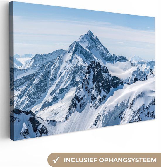 OneMillionCanvasses Canvas schilderij 180x120 cm - Bergen - Sneeuw - Winter - Landschap - Multicolor