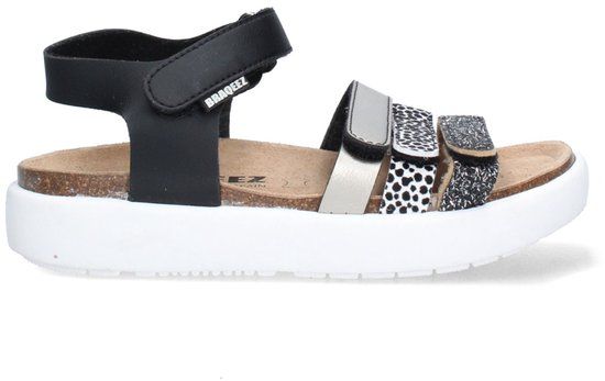 Braqeez 426420-789 Meisjes Platte Sandalen Zwart Leer Klittenband Maat 30