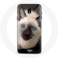 Maniacase Hoesje voor Samsung Galaxy J7 2017 Zwart wit Siamese kat met blauwe ogen
