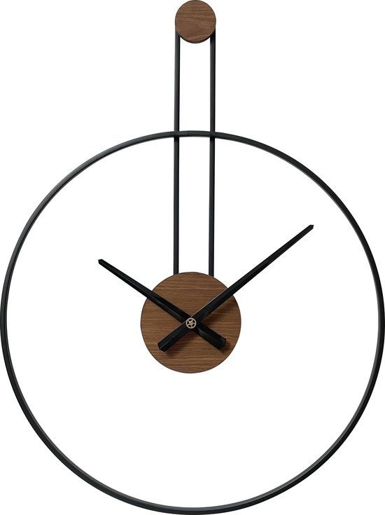 LW Collection Fargo Wandklok - 55cm - Zwart - Metaal - Stil Uurwerk