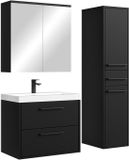 Badplaats Florence 60 cm – Mat Noir – Meuble de salle de bain suspendu avec lavabo, armoire à miroir et armoire latérale