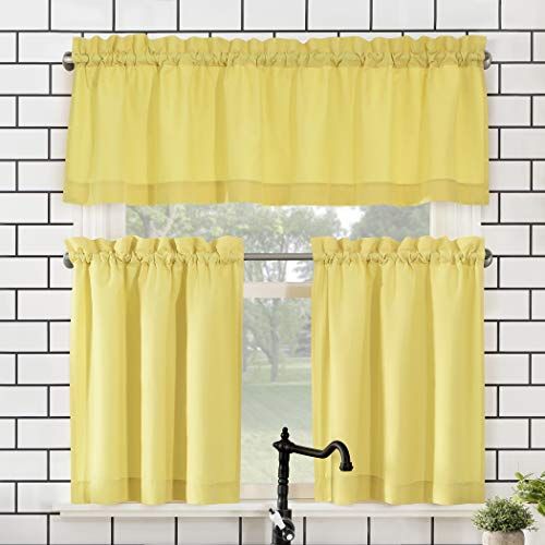 No. 918 Martine Microfiber Semi-Sheer Rod Pocket Keukengordijn Valance and Tiers Set, 54" x 24", Yellow