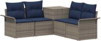 vidaXL Bankstel 2 zitplaatsen Grijs en Marineblauw Polyrattan 187,5 x 187,5 x 85 cm
