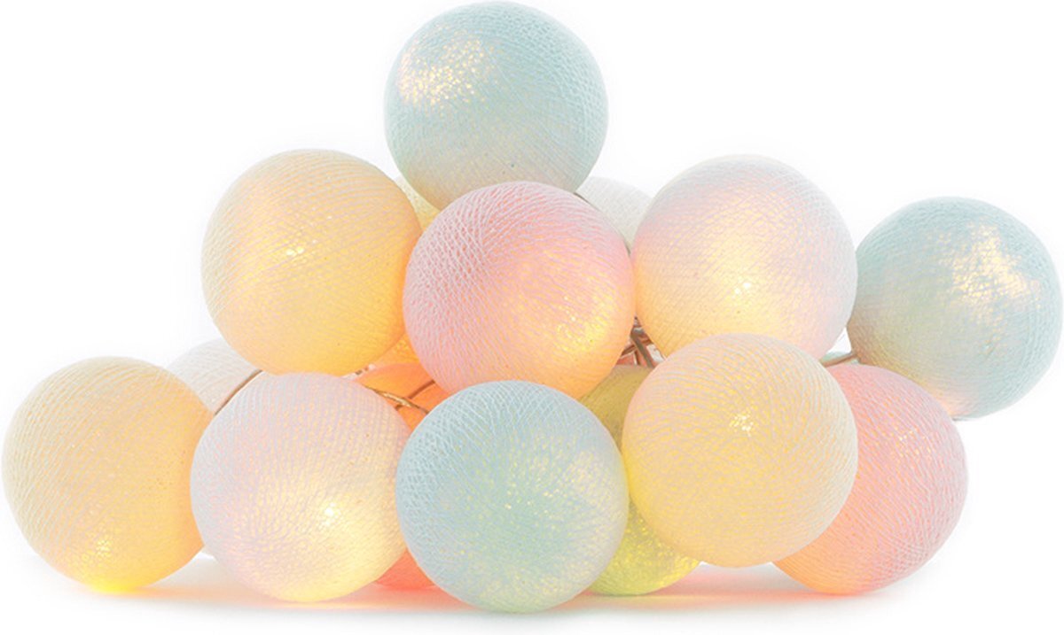 Vintag Cotton Ball Lights - Lichtsnoer - 10 LED's - Batterij - Binnen - Warm wit licht - Sfeervol - 1.5 M -